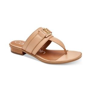 Calvin Klein Farley Leather T-Strap Sandal Tan 9 NWOT